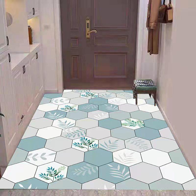 

Hexagon Leaf Pattern Blue White Green Entry Mat Waterproof Doormat for Fresh Natural Style Entrance Hallway Easy Clean Rug 40x60cm