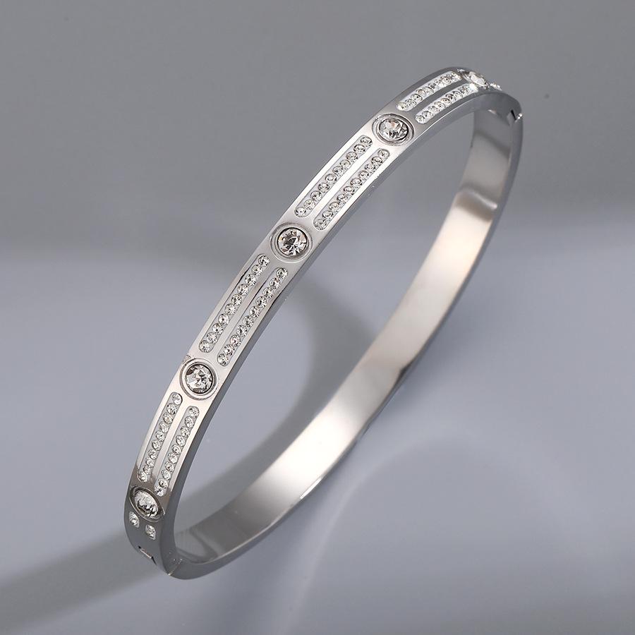 2024 Hot Trend Silver & Diamond Titanium Steel Bangle for Women