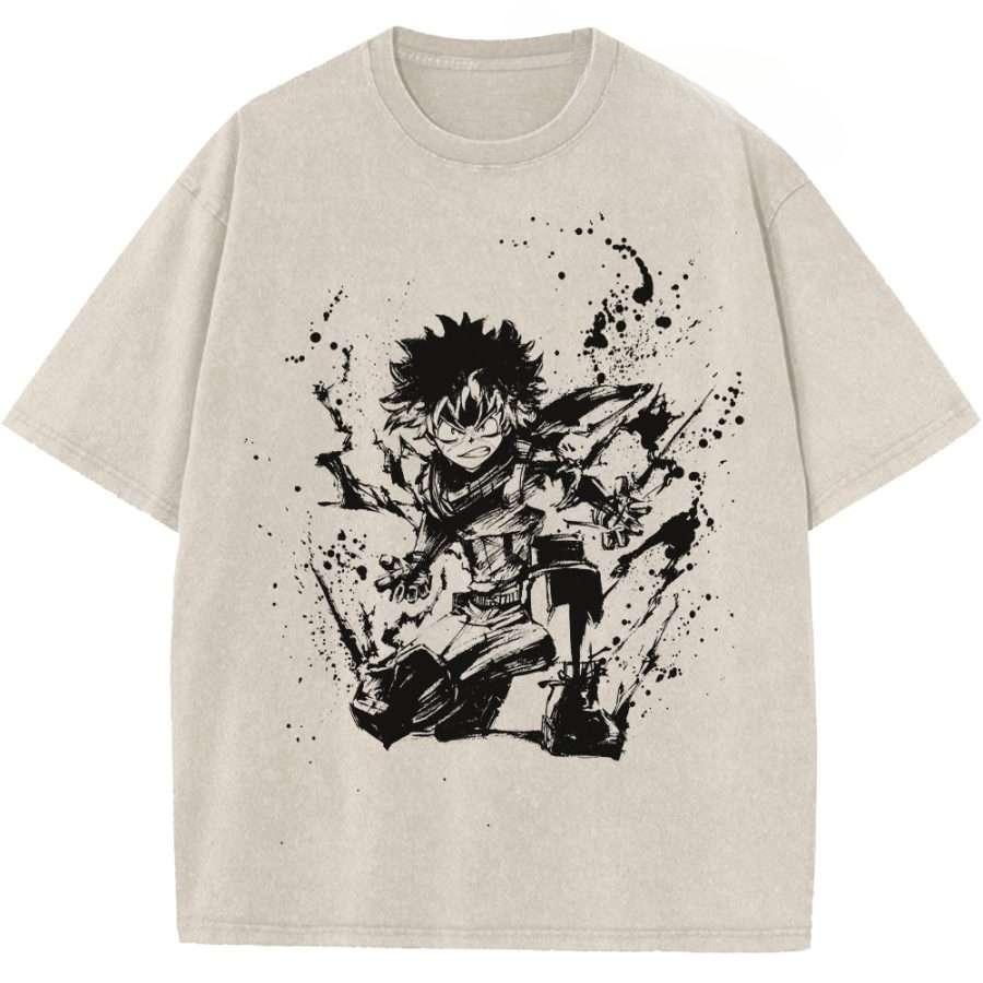 My Hero Academia Todoroki Shoto Printed Tee Men Women Washed Cotton T-shirts Manga Vintage T Shirt Harajuku Short Sleeve Tshirt