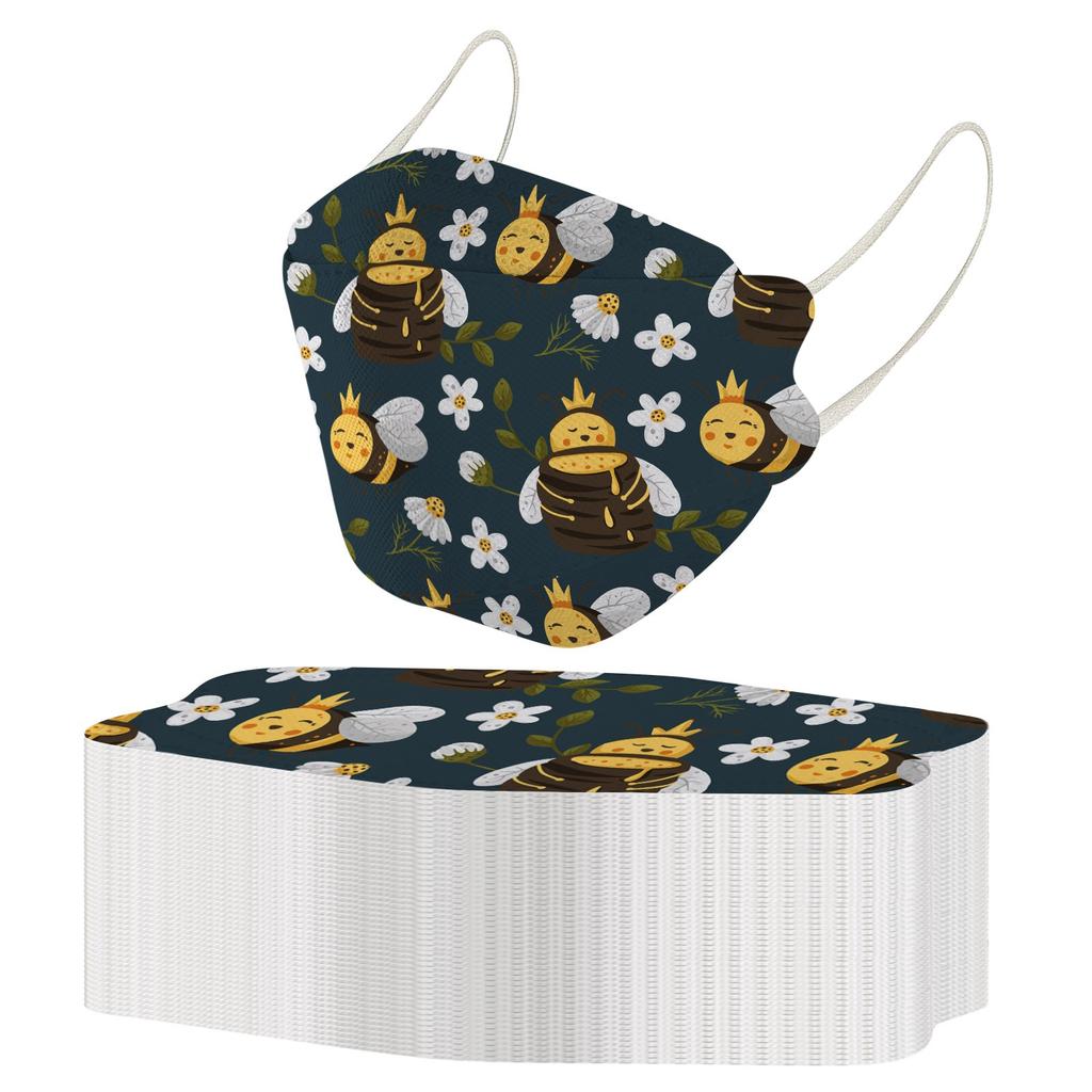 Adult's Disposable Unisex Bee Printed Outdoor Prevention Fish Mask Face 