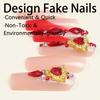 Popular long tube-shaped press-on nails, French light luxury ruby fake nails, detachable manicure nail pieces