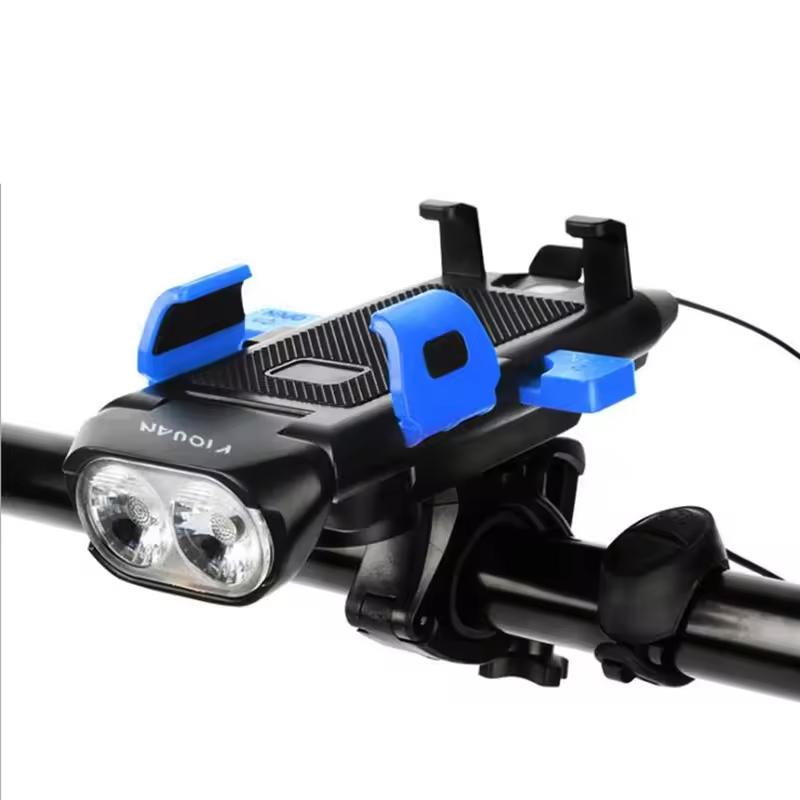 New Arriver 4 in 1 USB Rechargeable Waterproof Bike Head Lights Led Bicycle Light Horn with Phone Holder Bicycle Light синий