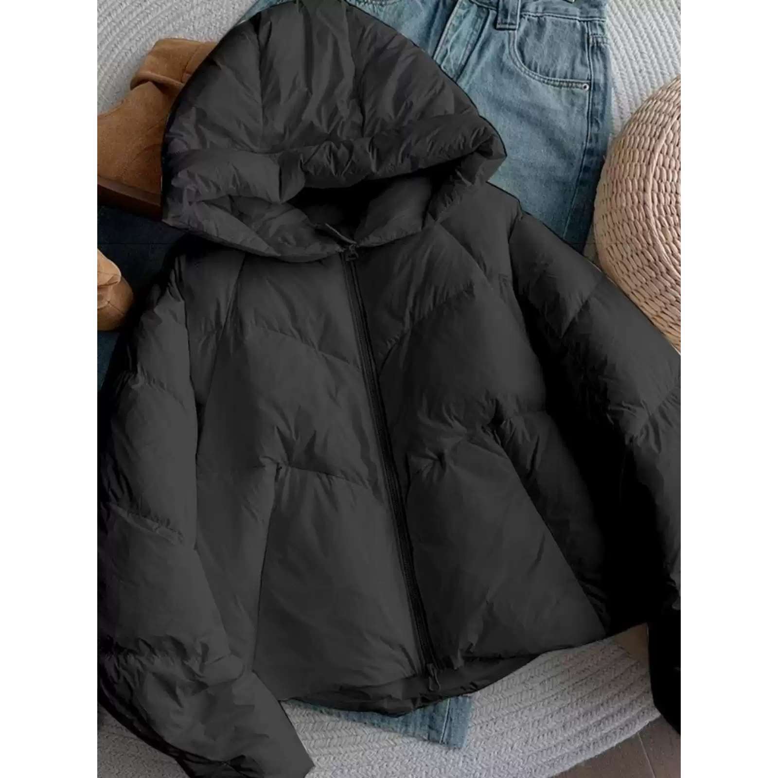 

Нова осінньо-зимова проста коротка бавовняна куртка з підкладкою Жіноче вільне пальто з підкладкою S