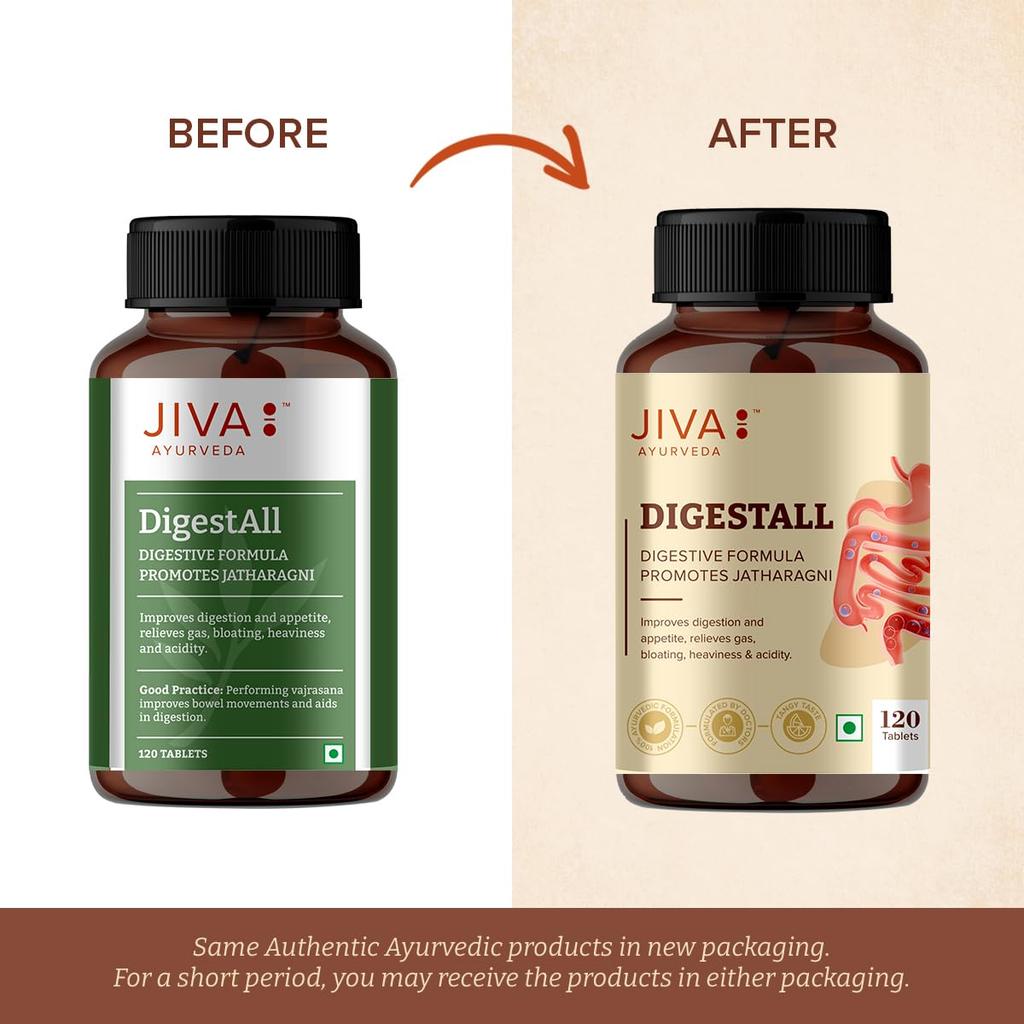 Jiva Digestall Tabletten 500mg Ayurvedische Verdauungsformel 120 Tabletten Packung mit 4 für Verdauungsstörungen & Blähungen