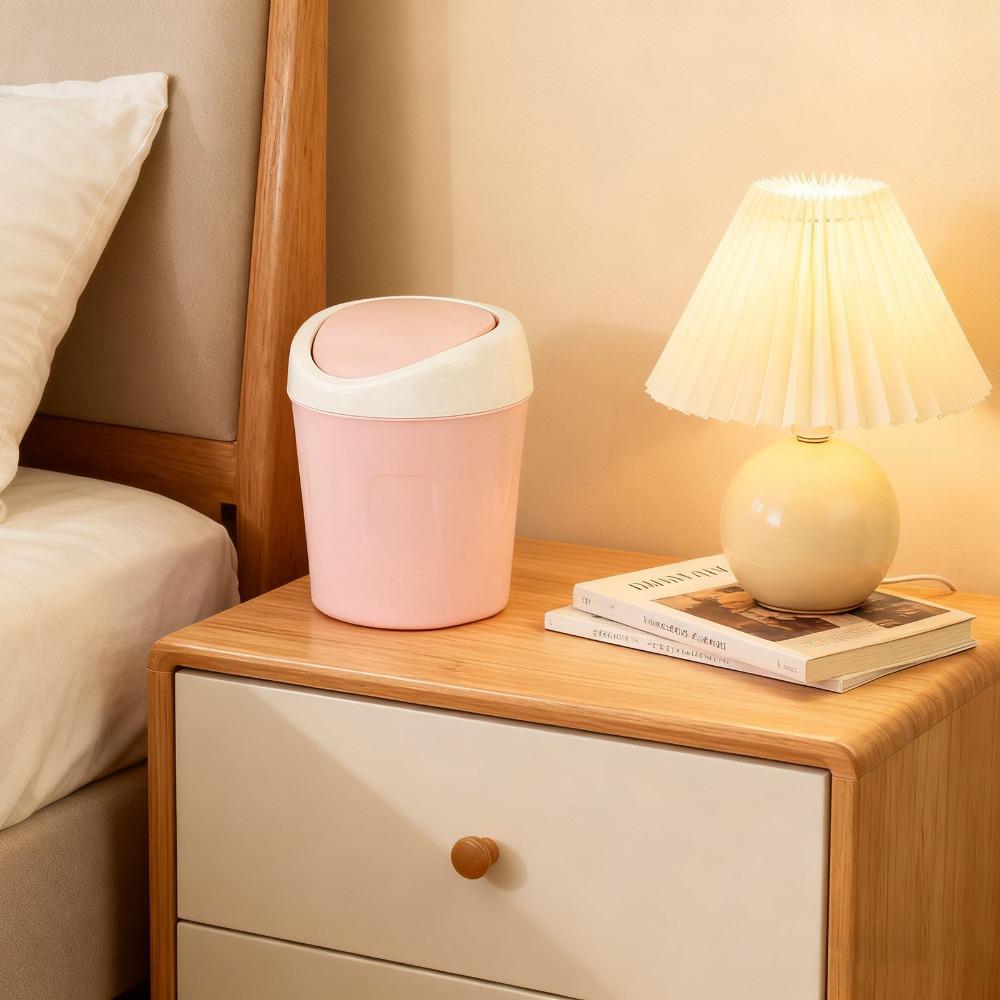 3pcs With Lid Desktop Trash Can Plastic Countertop Trash Bin Portable Waste Container Dorm Room