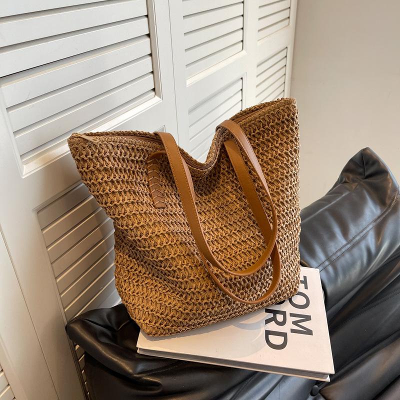 

Соломенная сумка большой вместимости Женская новая сумка через плечо для поездок на работу Пляжная сумка для морского отдыха Плетеная соломенная сумка-тоут для женщин хаки
