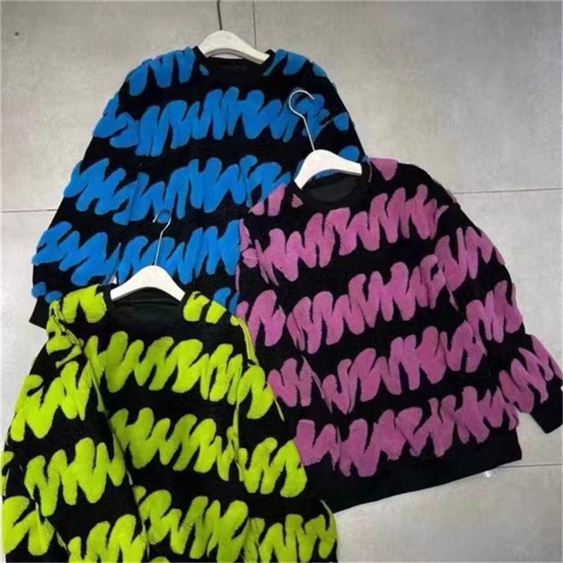 Autumn and Winter New Lazy Flocking Pullover Sweater Women's Thick Round Neck Towel Embroidered Western Style Sweater Top