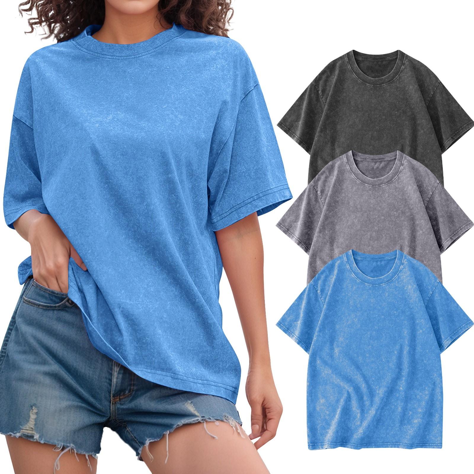 

Футболка унисекс из 3 предметов, повседневная, свободная, однотонная, с круглым вырезом, пуловер, футболка с коротким рукавом, топ XL синий