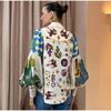 Casual Women's Print Shirt Lantern Sleeve Turn-down Collar Female Shirts 2023 Fashion Cartoon Lady Top Street Print Temperamental Shirt Women
