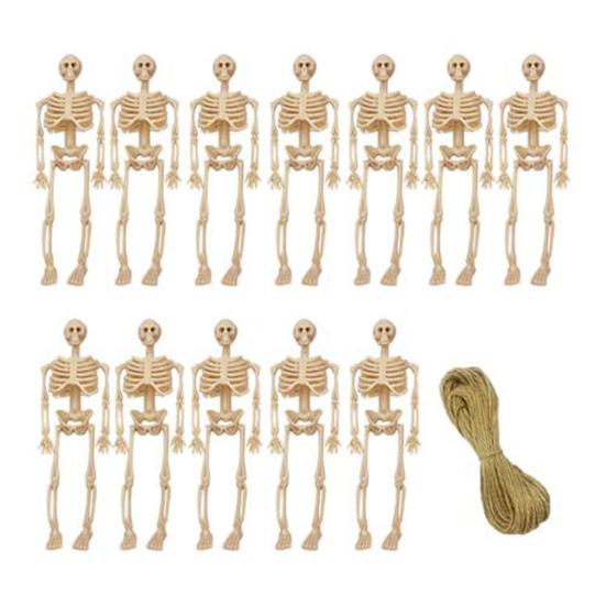 10 Pcs Mini Skeleton Figurine Decoration 6" Posable Human Bone Statue Plastic Skull Prop for Halloween Home Haunted House Party Favors