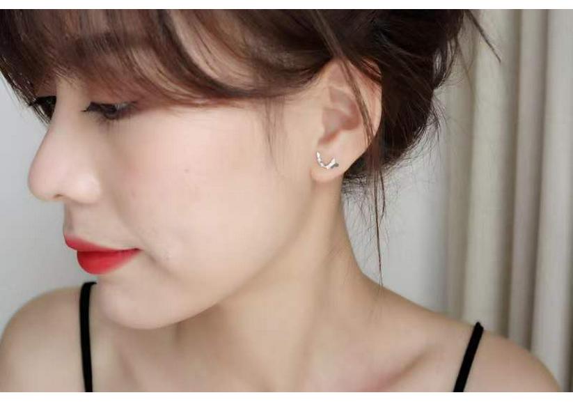 Beixi S925 Sterling Silver Rhinestone Butterfly Earrings - Women's Korean Forest Style