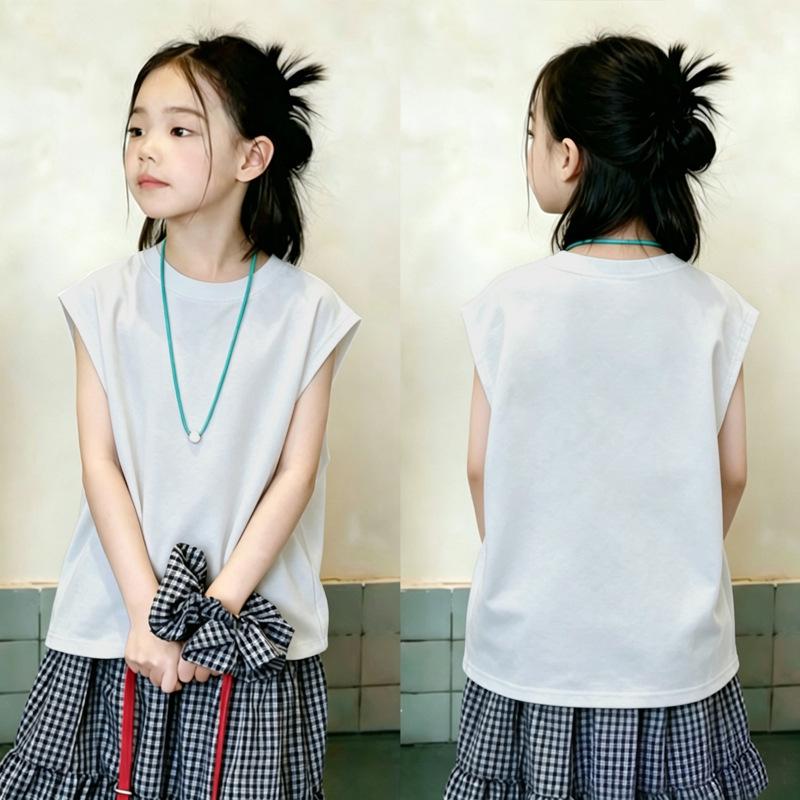 Korean Style Trendy Girls' Sleeveless Pure Cotton Vest Top - Summer New Arrivals for Medium & Large Children