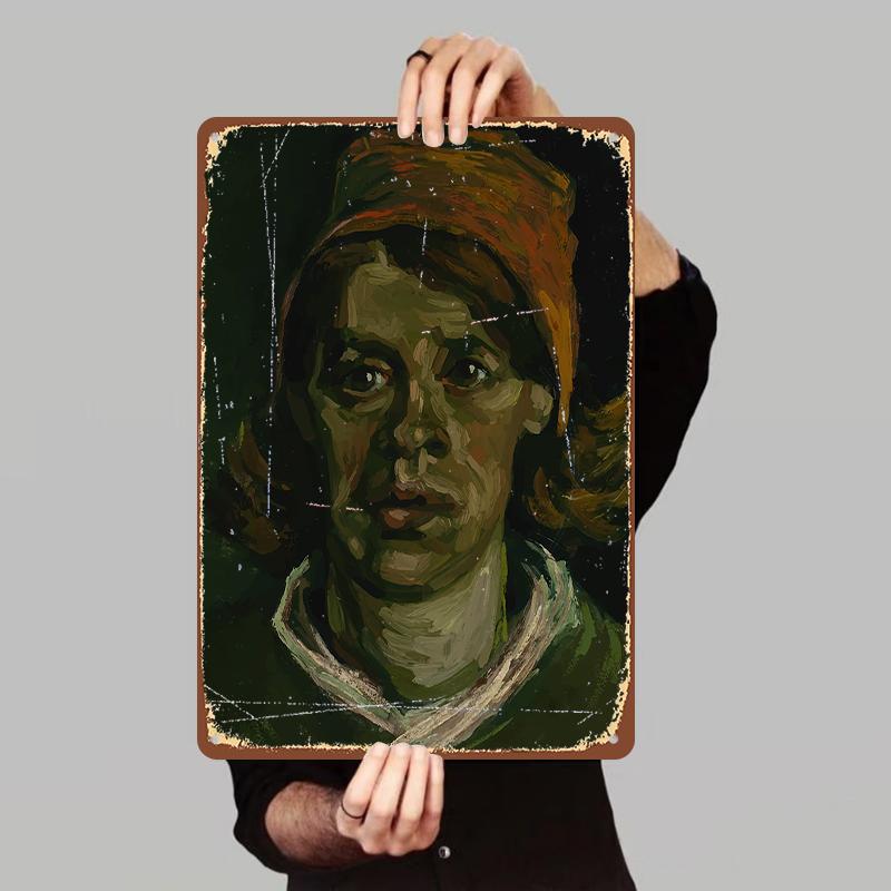 Custom Van Gogh Style Portrait Metal Wall Art Vintage Home Decor Hanging Painting 7.9x11.8In(20x30cm)