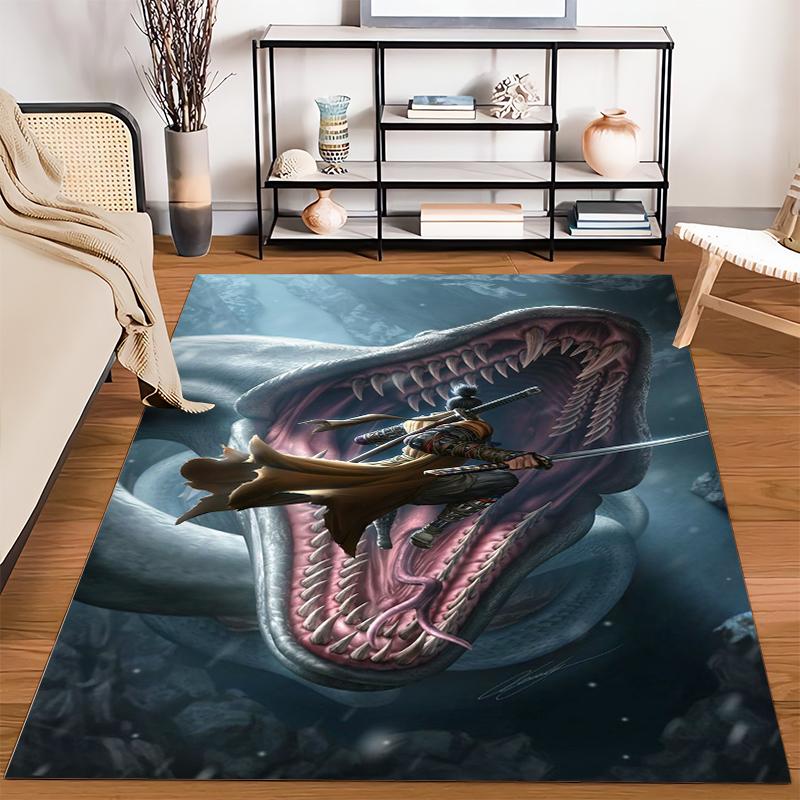 "Fantasy Warrior Battling Sea Monster Carpet with Vivid Artwork Design" Suitable for Use As an Anti-slip for Living Room Bedroom Sofas
