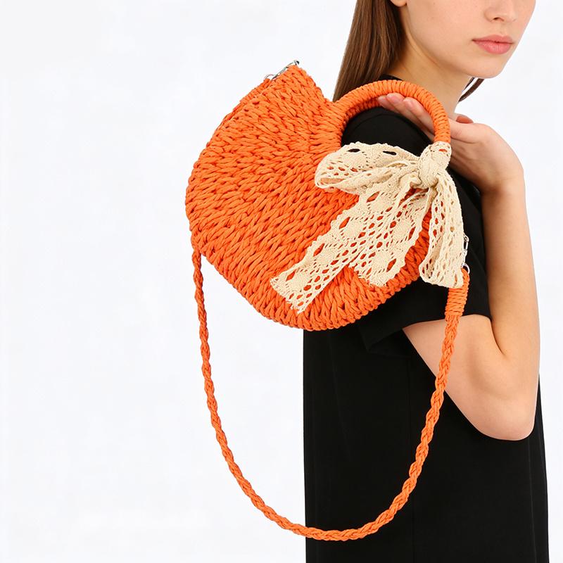 Yogodlns Fashionable Wicker Basket Bag Women's Single Shoulder Slant Cross Handmade Woven Grass Bag Casual Travel Style Small Bag