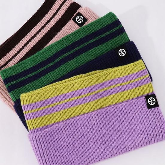 Kids Knitted Headband Wide Edge Elastic Ear Protection Warm Striped Contrast Design Ponytail Opening Headband