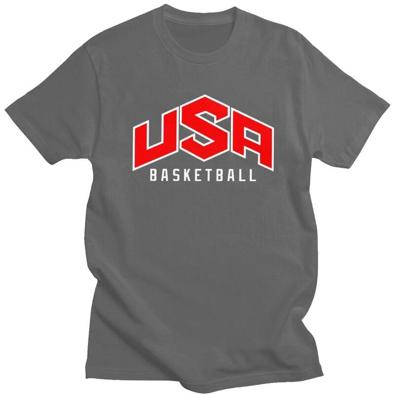 Male USA Basketball T Shirts Round Neck Pure Cotton Short Sleeve TShirt Casual Loose Fit Streetwear Clothes
