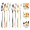 Stainless Steel Fruit Fork Tableware Long Handle Fruit Stick Food Picks Two-tine Small Toothpick Kitchen Accessories