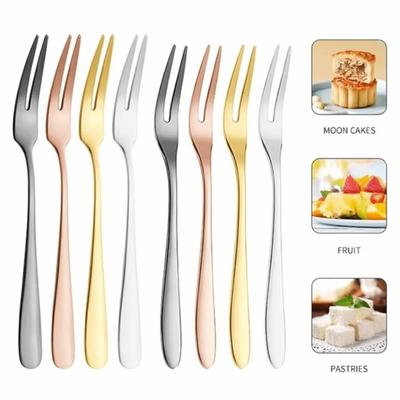 Stainless Steel Fruit Fork Tableware Long Handle Fruit Stick Food Picks Two-tine Small Toothpick Kitchen Accessories