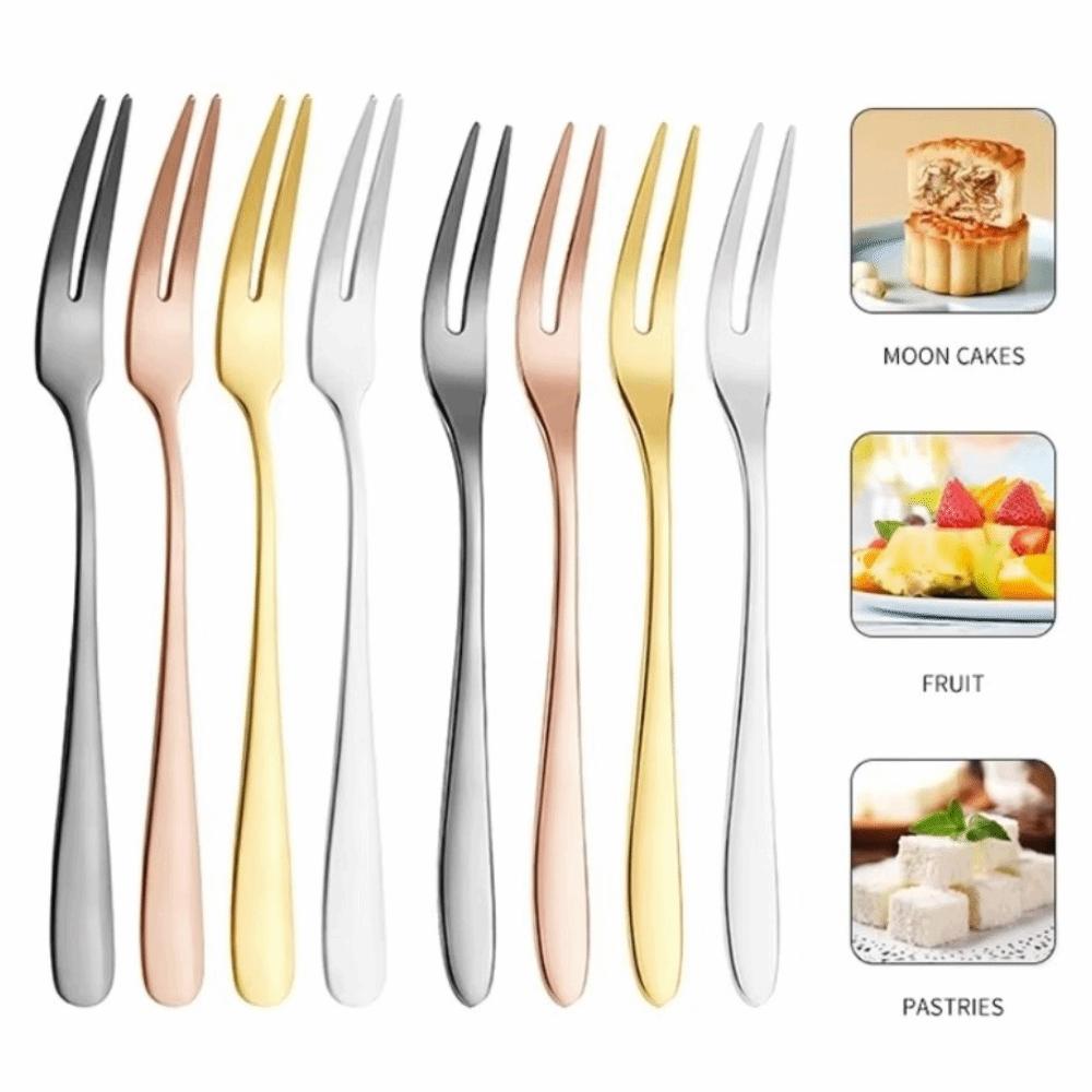 Stainless Steel Fruit Fork Tableware Long Handle Fruit Stick Food Picks Two-tine Small Toothpick Kitchen Accessories
