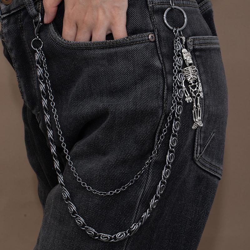 Tide Cool Style Punk Pants Chain Pendant Gun Black Double Layer Personality Chain Waist Chain Fashion Trend Hip Hop Pants Accessories