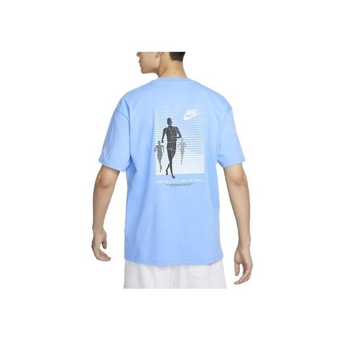 Nike Sportbekleidung Logo-Print Charakter-Muster Gerippter Rundhalsausschnitt Kurzarm T-Shirt Herren Oberteile Himmelblau FN7224-412