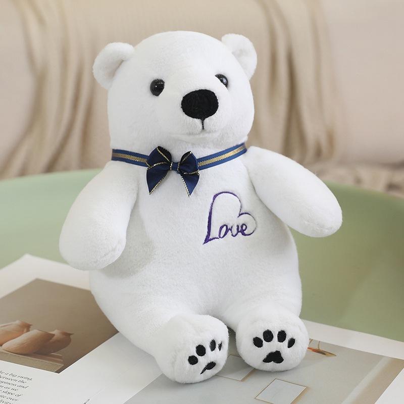 

Cute Small Polar Bear Plush Doll Cartoon Little White Bear Doll Bow Tie Little Bear Soothing Pillow Gift 25cm