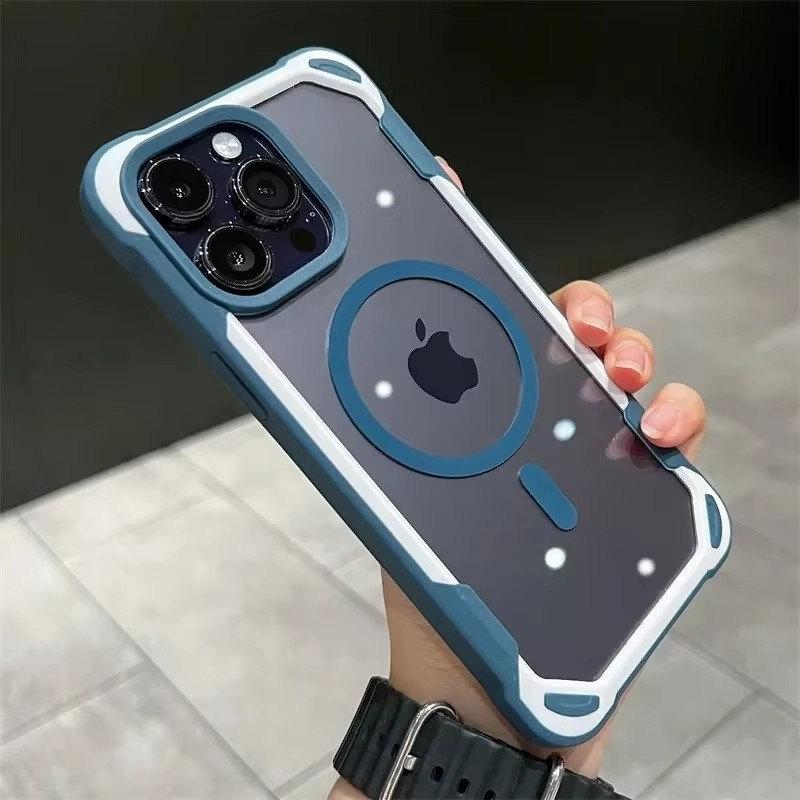 Rüstung Transparent Magnetische Drahtlose Aufladung Für Magsafe Fall für iPhone 14 11 12 13 15 Pro Max Stoßfest Hybrid Stoßstange Abdeckung