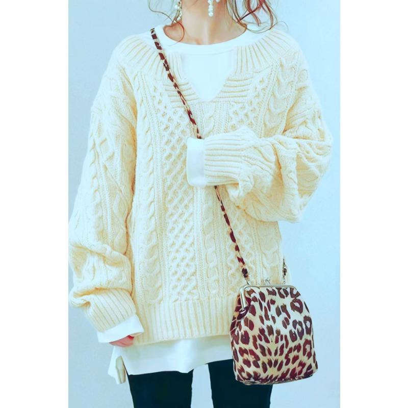 Suéter de Punto Casual de Color Sólido de Moda Tendencia Otoño Invierno para Mujer, Cuello en V, Básico, Jersey