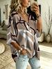 Irregular Abstract Pattern All-over Printed V-neck Short-sleeve, Fat Girl Loose Shoulder Mid-sleeve Casual T-shirt, Plus Size Women's Clothing