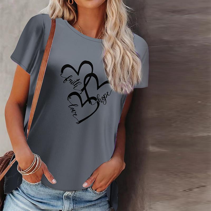 Women Summer T Shirt Gradient Purple Print Short Sleeve Tees Casual Printed Tops