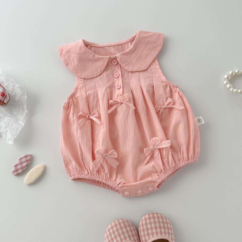 Girls Sleeveless Summer Romper with Doll Collar & Bowknot 80 CM