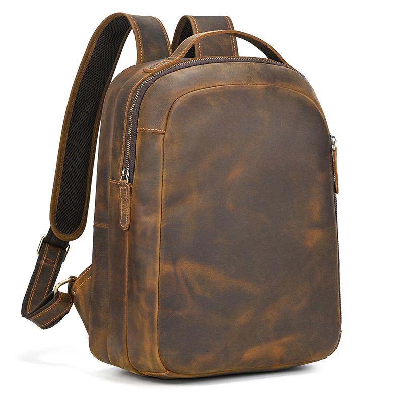 

Retro Genuine Leather Backpack Men s Crazy Horse Leather Schoolbag Multifunction Daypack Leather Bag for Men коричневий