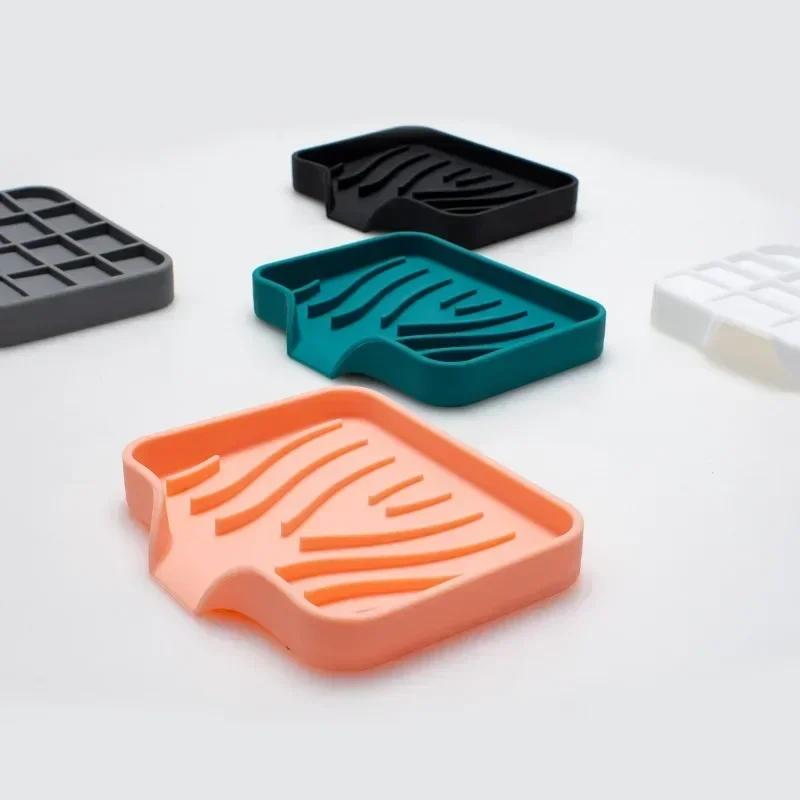 New Silicone Faucet Mat Kitchen Sink Tray Soap Dispenser Sponge Drain Pad Sink SplashDrying Mat Countertop Storage Tray SoapTray