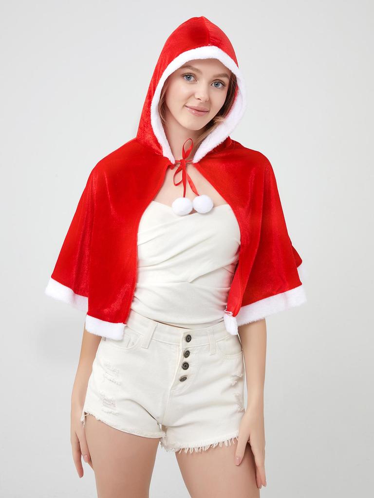 Dospělý s kapucí plášť, Vánoční dámský zlatý sametový cosplay kostým