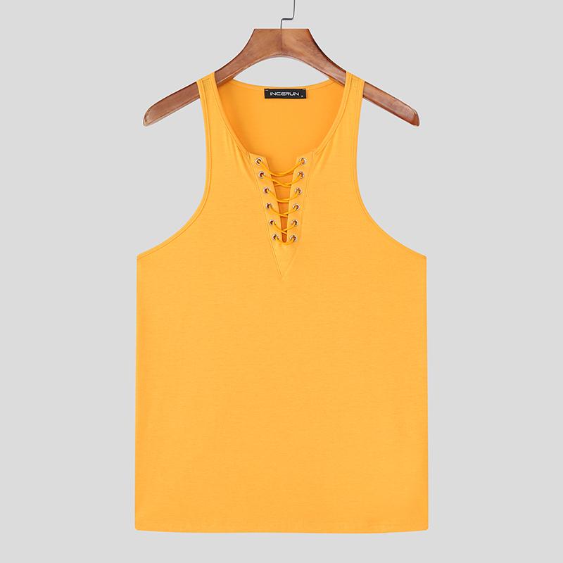 

INCERUN Men Sleeveless Lace-up Casual Fitted Tank Tops Undershirts 5XL жёлтый