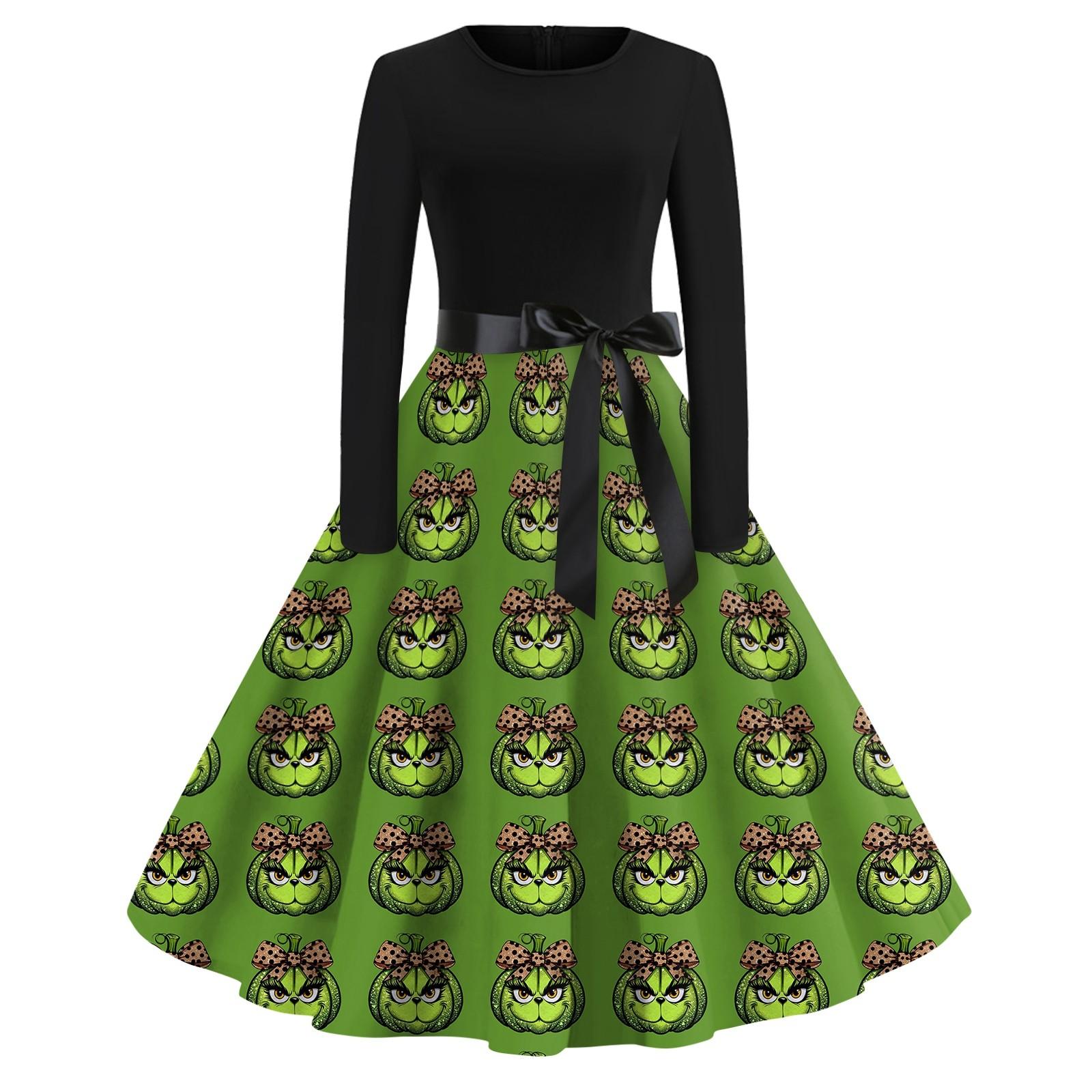 

Женское повседневное рождественское платье с круглым вырезом и широкими рукавами, облегающее платье S