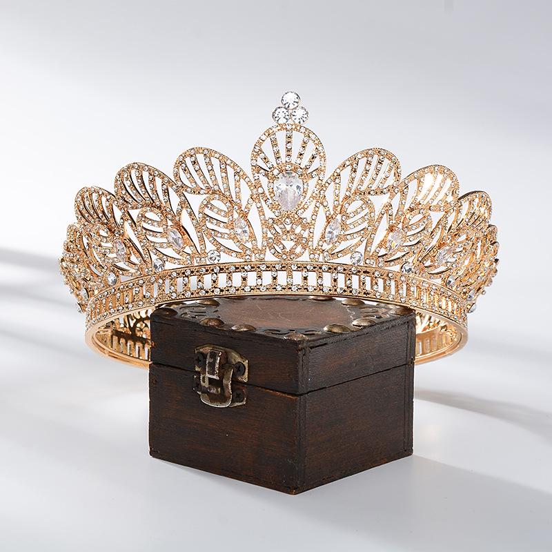 Barokowa tiara ślubna złota drobny cyrkon okrągła korona dodatki do włosów ślubnych