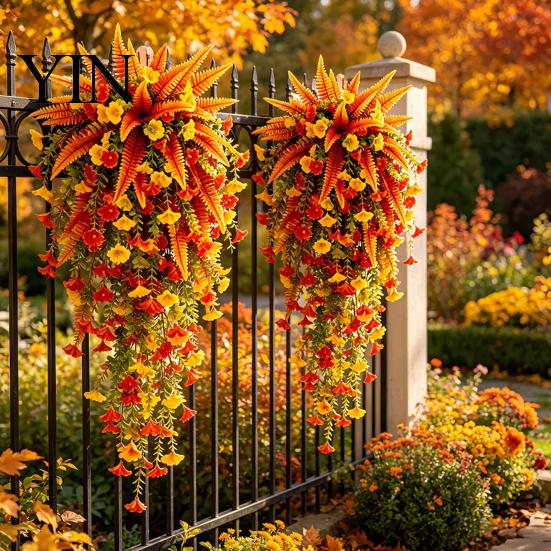 Künstliche Prunkwinden-Girlande, Falsche Herbst-Hängeblumen-Pflanzen, UV-beständige Thanksgiving-Ernte-Heimdekorationen für die Wand