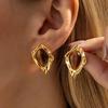 IngeSight.Z 3 Styles Vintage Brown Oval Resin Bead Stud Earrings Women Irregular Gold Color Metal Earring Banquet Party Jewelry