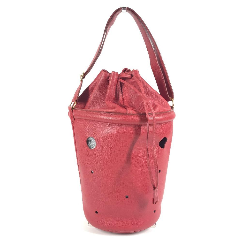 HERMES Tassel fringe Manjoire Drawstring bag Shoulder Bag Courchevel Red