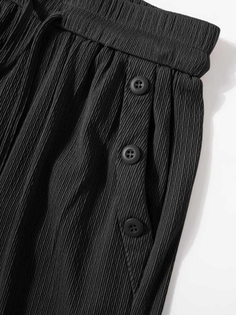 High-Waisted European and American Style Solid Color Drawstring Pants - Fashionably Casual, Comfortable Straight-Leg for Daily Wear