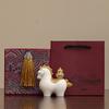 Horse Ornament for Prosperity, Handcrafted Resin Table Décor with Spinnable Gold Ingots and Gourds, Fortunate Feng Shui Present