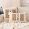 Tassels Throw Pillow Cover with Geometric Woven Texture, Neutral Farmhouse Cushion Cover for Living Room Bed Accent Decors
