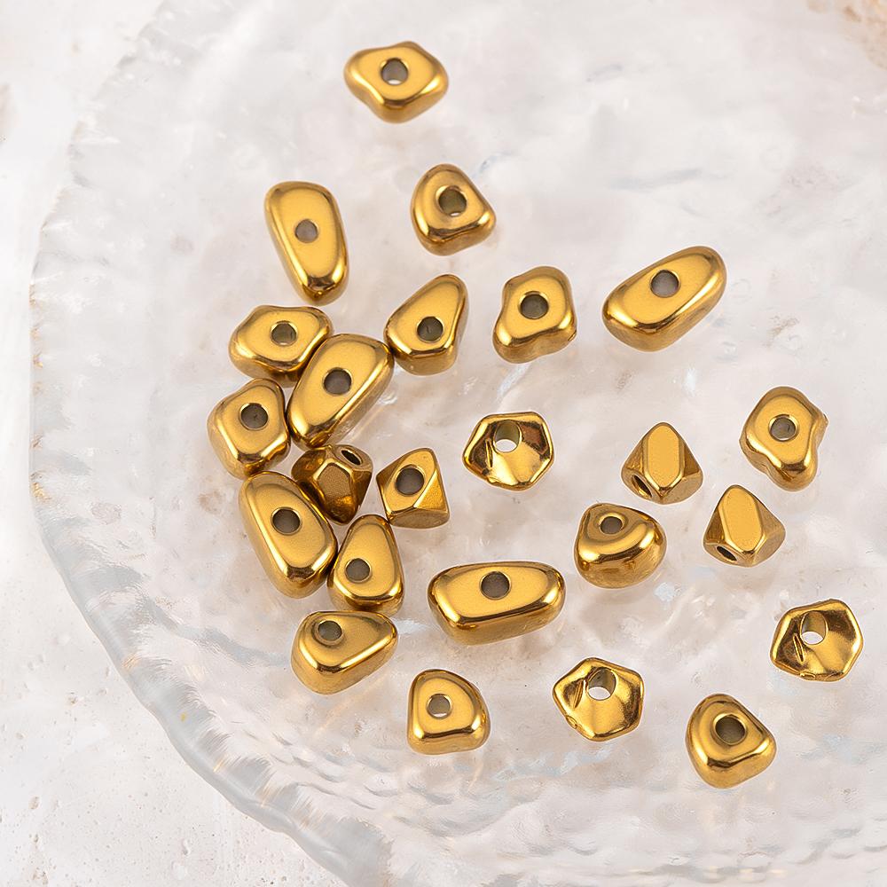 5pcs Color Retention Irregular 304 Stainless Steel Gold Color Beads For DIY Bracelets Necklaces Accessories Loose Bead Materials