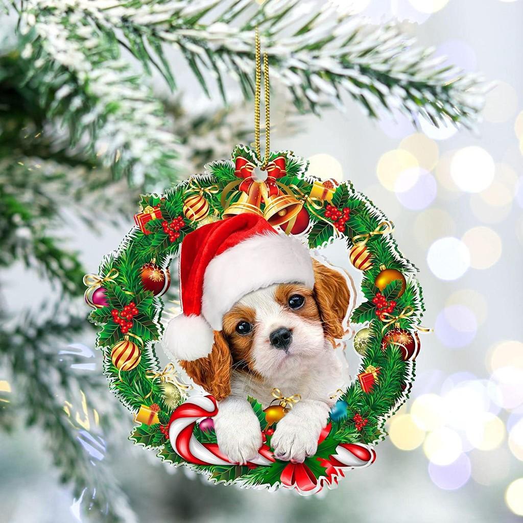 Charming Cartoon Christmas Dog Wreath Decoration Perfect For Tree And Car Decor