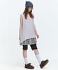 Some Place Check Layered Flower Snap Point Shirred Sleeveless Mini Flare Dress [Pink]