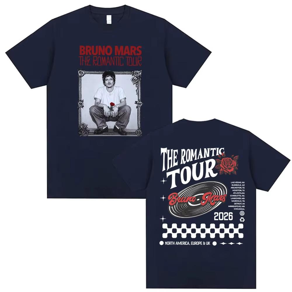 Bruno Mars The Romantic Tour 2026 Double Sided Print T Shirt Men Women Hip Hop Punk Pop Music Tshirts High Quality Cozy T Shirt