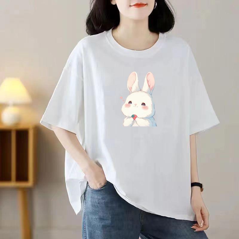 Loose Cotton Short-sleeved T-shirt Ladies Summer New Blouse Women Round Neck