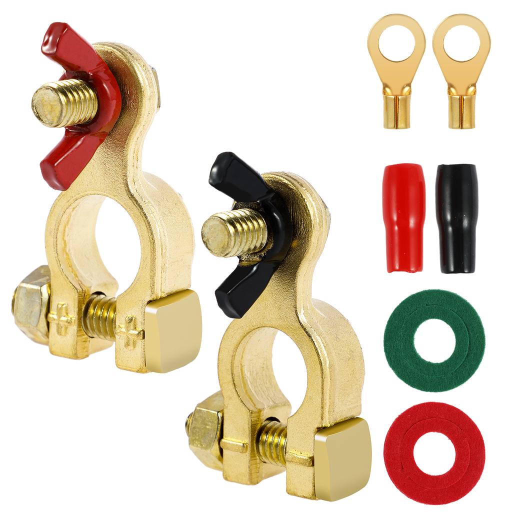 4/2PCS Battery Terminal Clamp Connector Kit Brass Positive & Negative Pole Auto Car Screw Connector with Washer Wire Nose